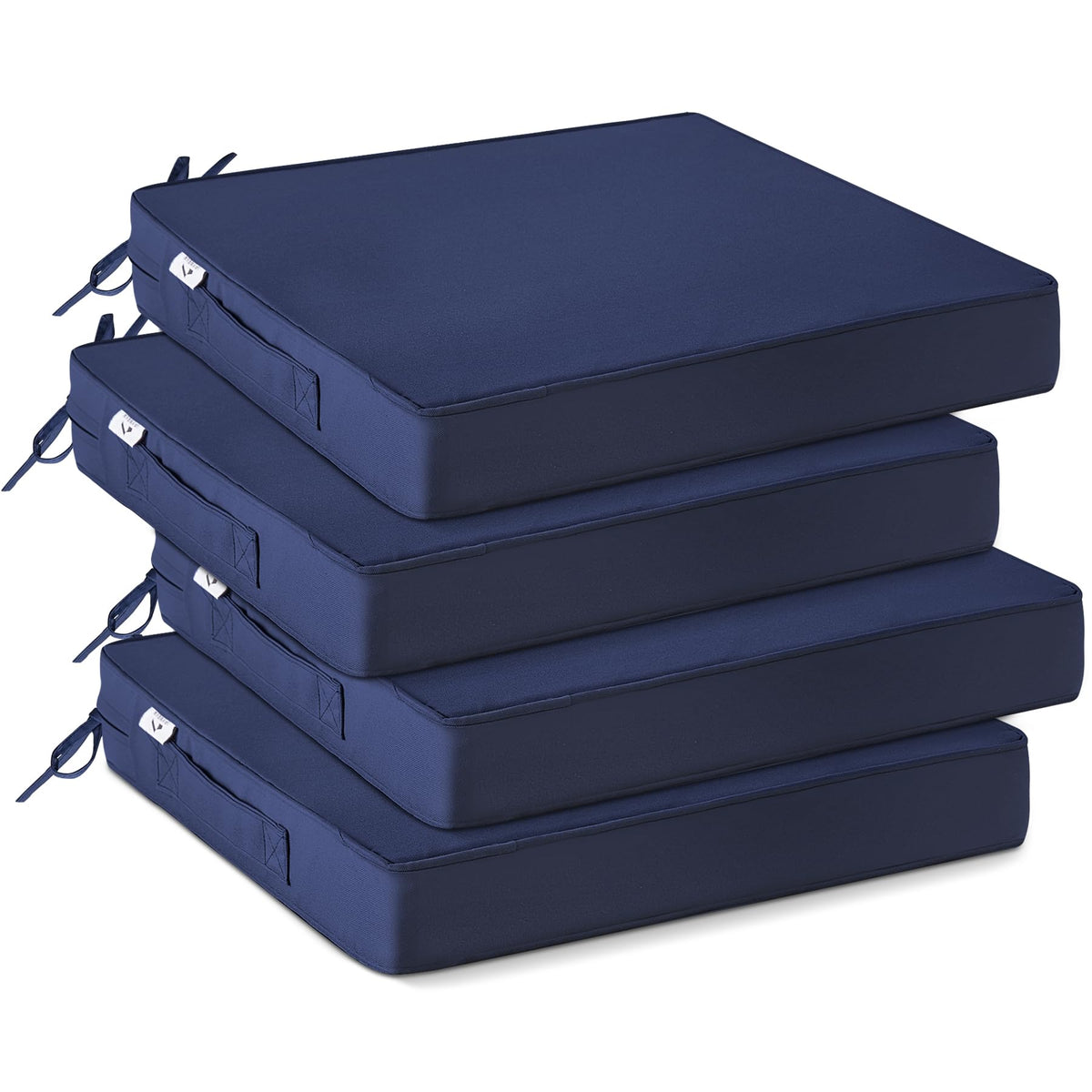 IPYNBAP front view of four navy cushions showing fit and neat finish for patio comfort
