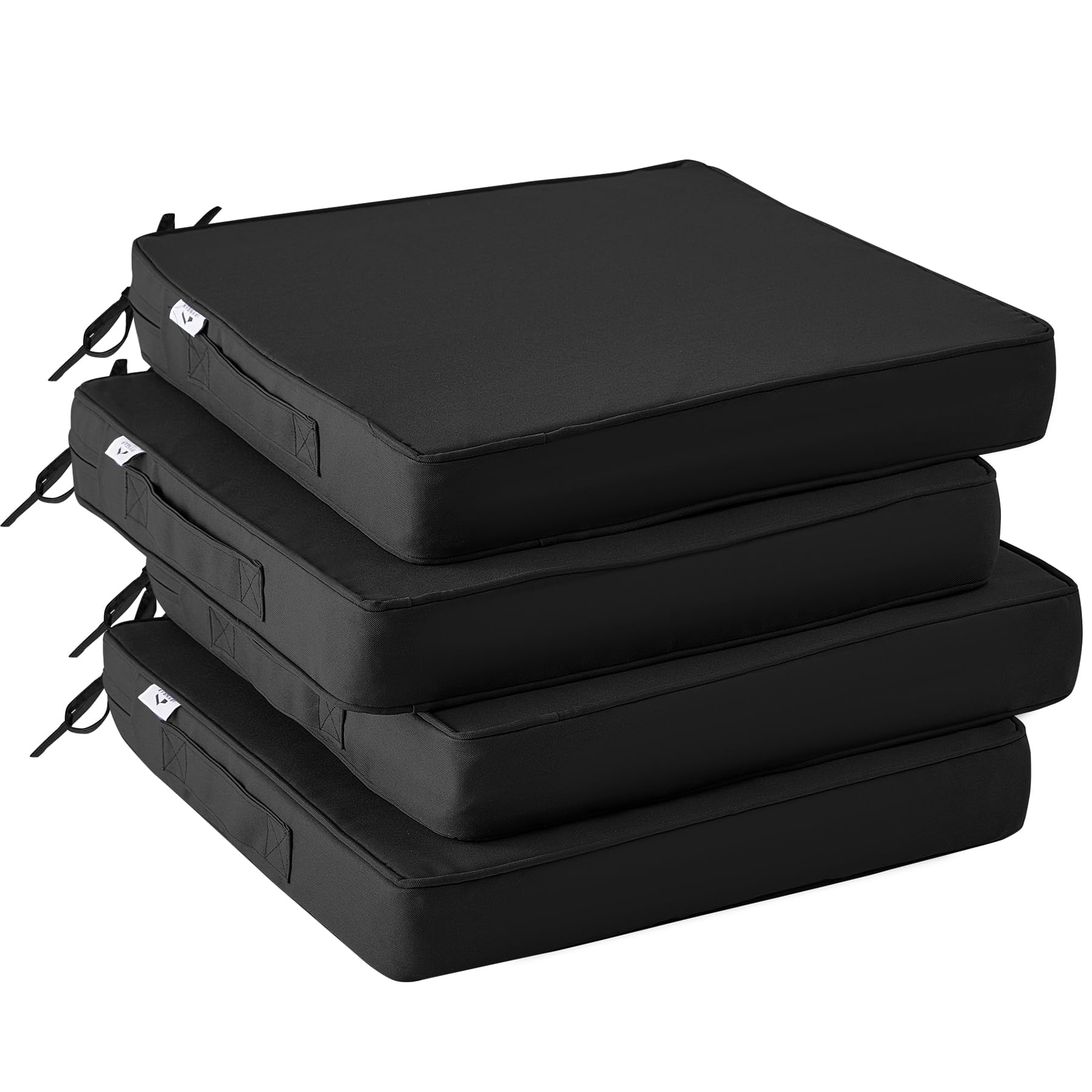 IPYNBAP front view of four black cushions showing neat square shape and polished look