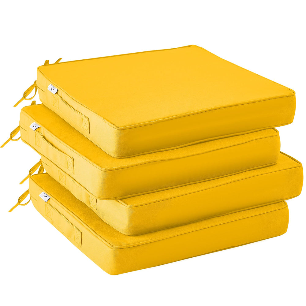 IPYNBAP front view of 4 yellow cushions showing bright patio set and comfort