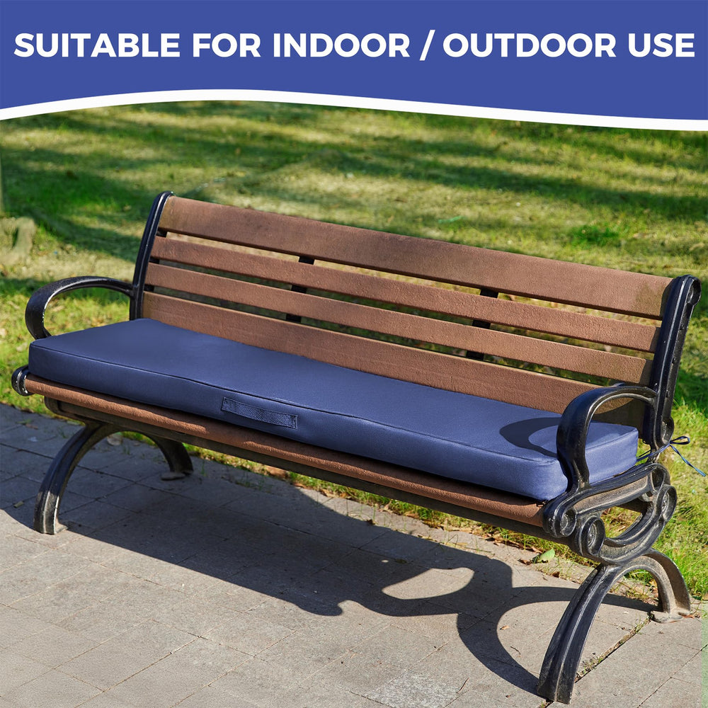 IPYNBAP navy cushion in patio setting enhancing outdoor seating and weather-ready convenience