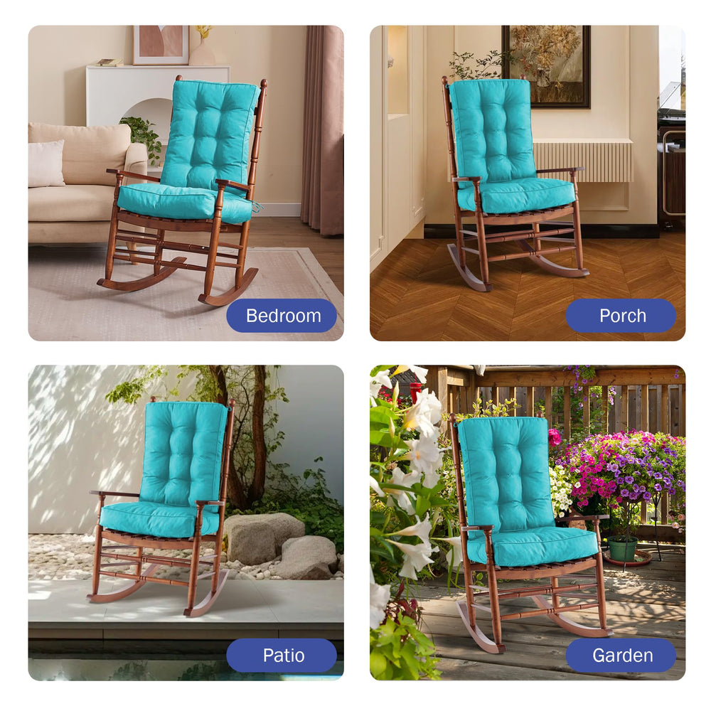 IPYNBAP lifestyle patio image with teal rocking chair cushions adding color and comfort