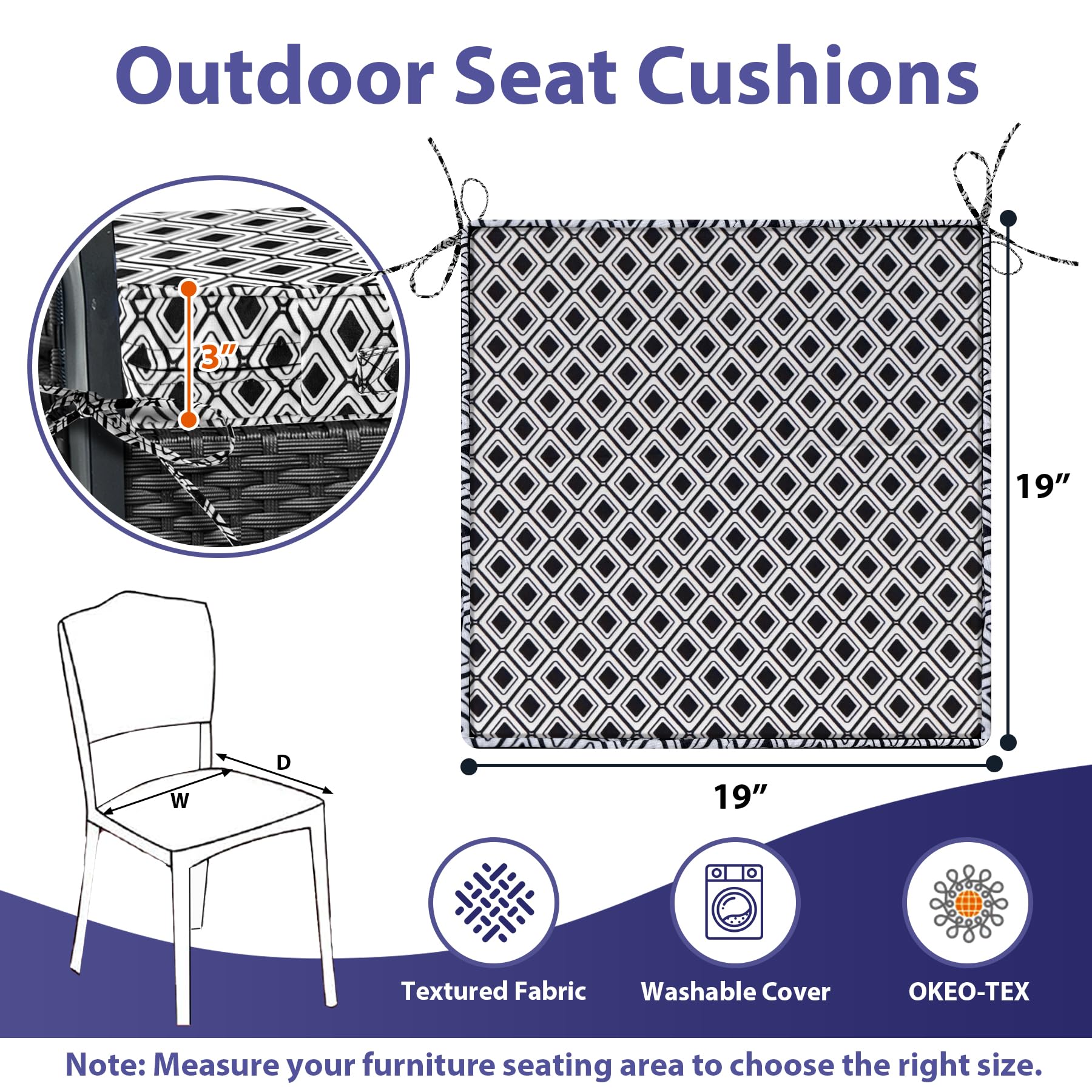 IPYNBAP cushion on patio dining chair showing outdoor styling benefit