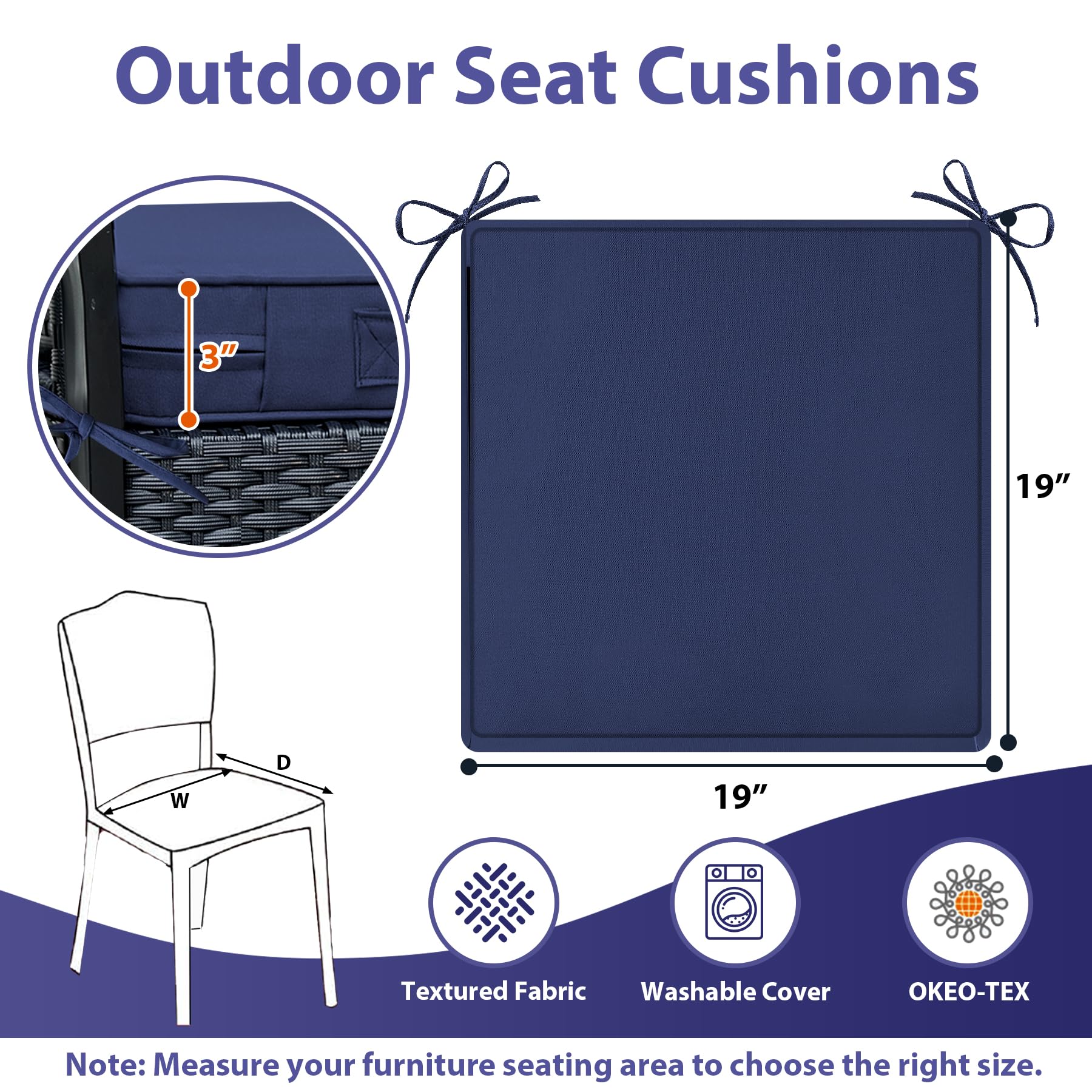 IPYNBAP cushions on a patio dining chair demonstrating improved outdoor seating comfort