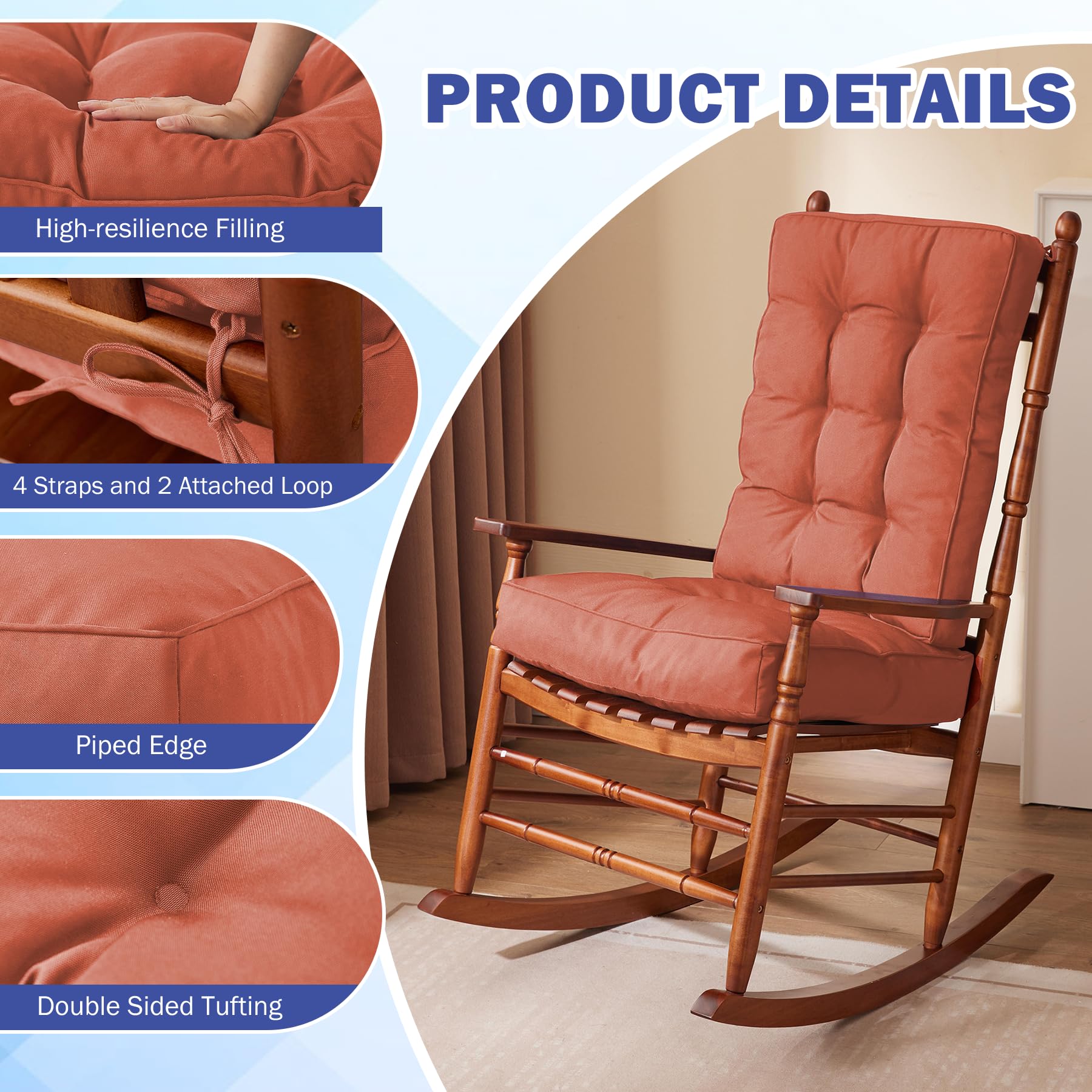 IPYNBAP attached ties and piped edges securing cushions and preventing slip