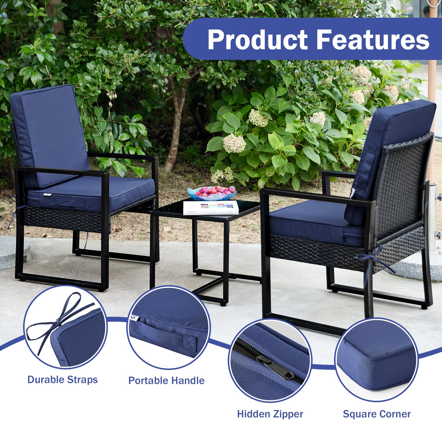 IPYNBAP cushion beside ruler and chair shows true 19x19x3-inch size for accurate fit