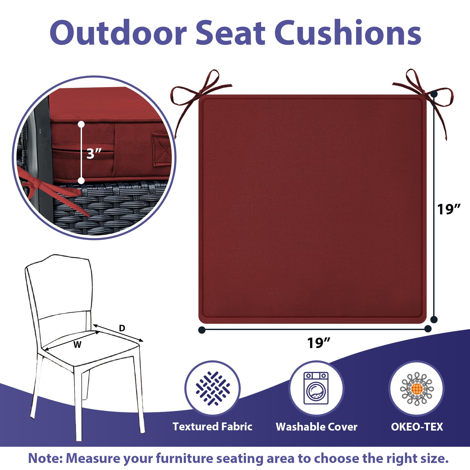 IPYNBAP cushion beside a ruler showing 19x19x3 size for accurate scale and fit
