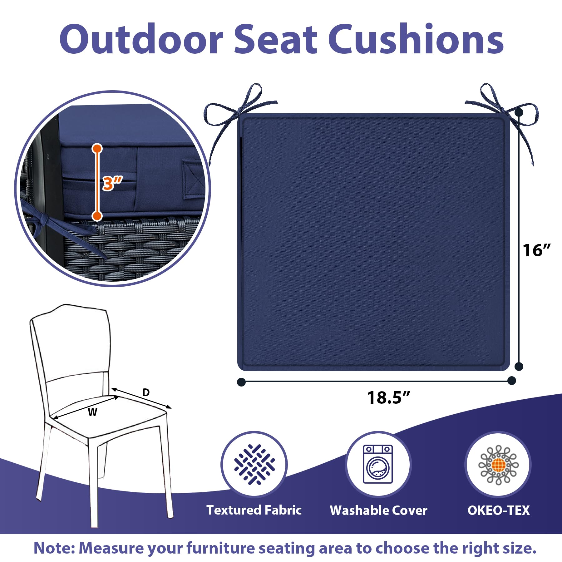 IPYNBAP cushion with ruler showing 18.5x16x3-inch scale for correct fit