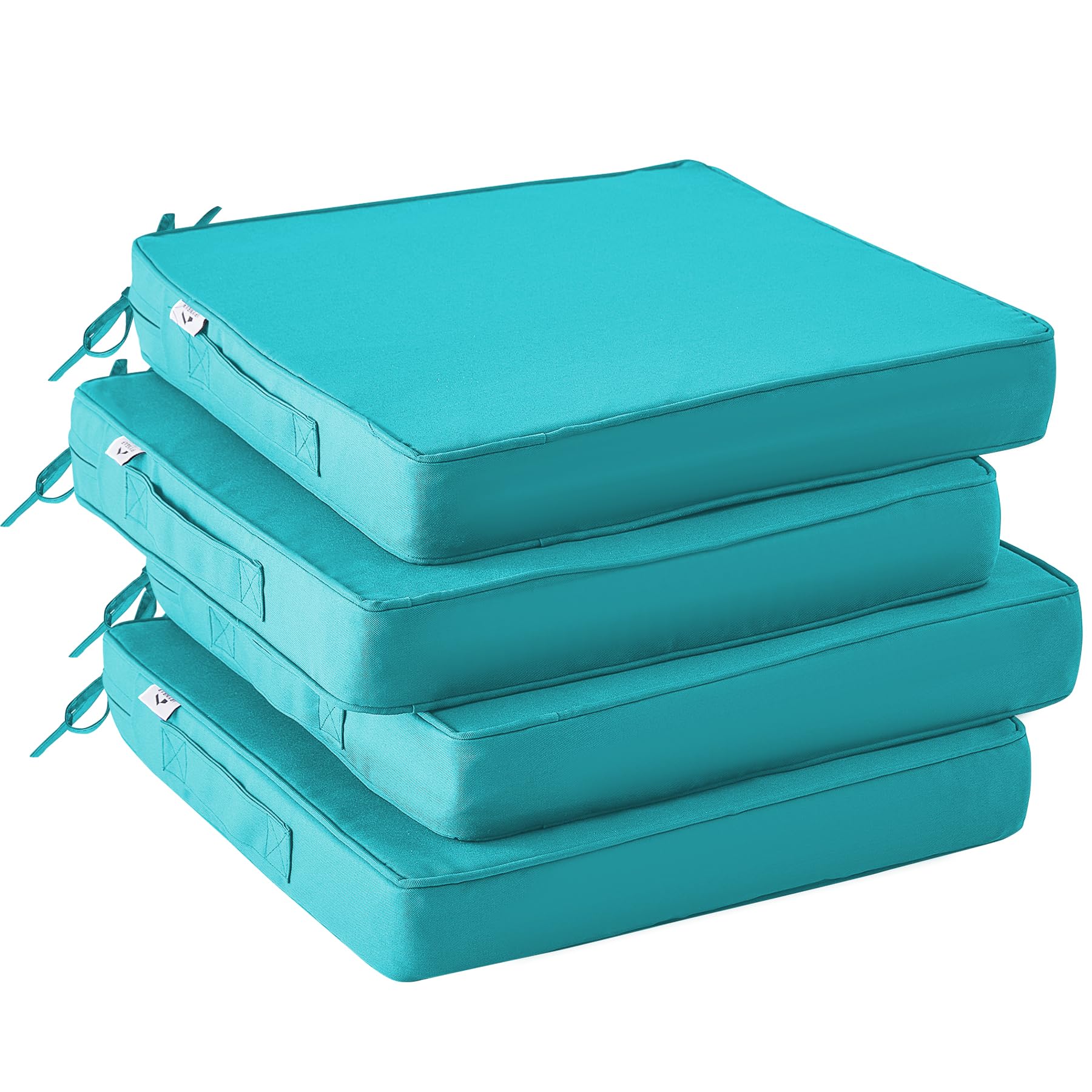 IPYNBAP front view of four teal cushions showing neat finished look and comfort