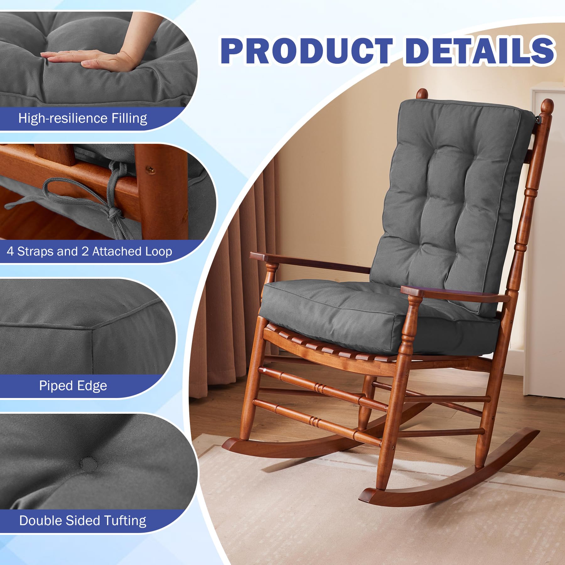 IPYNBAP tied cushions secured to a rocker frame for stable seating