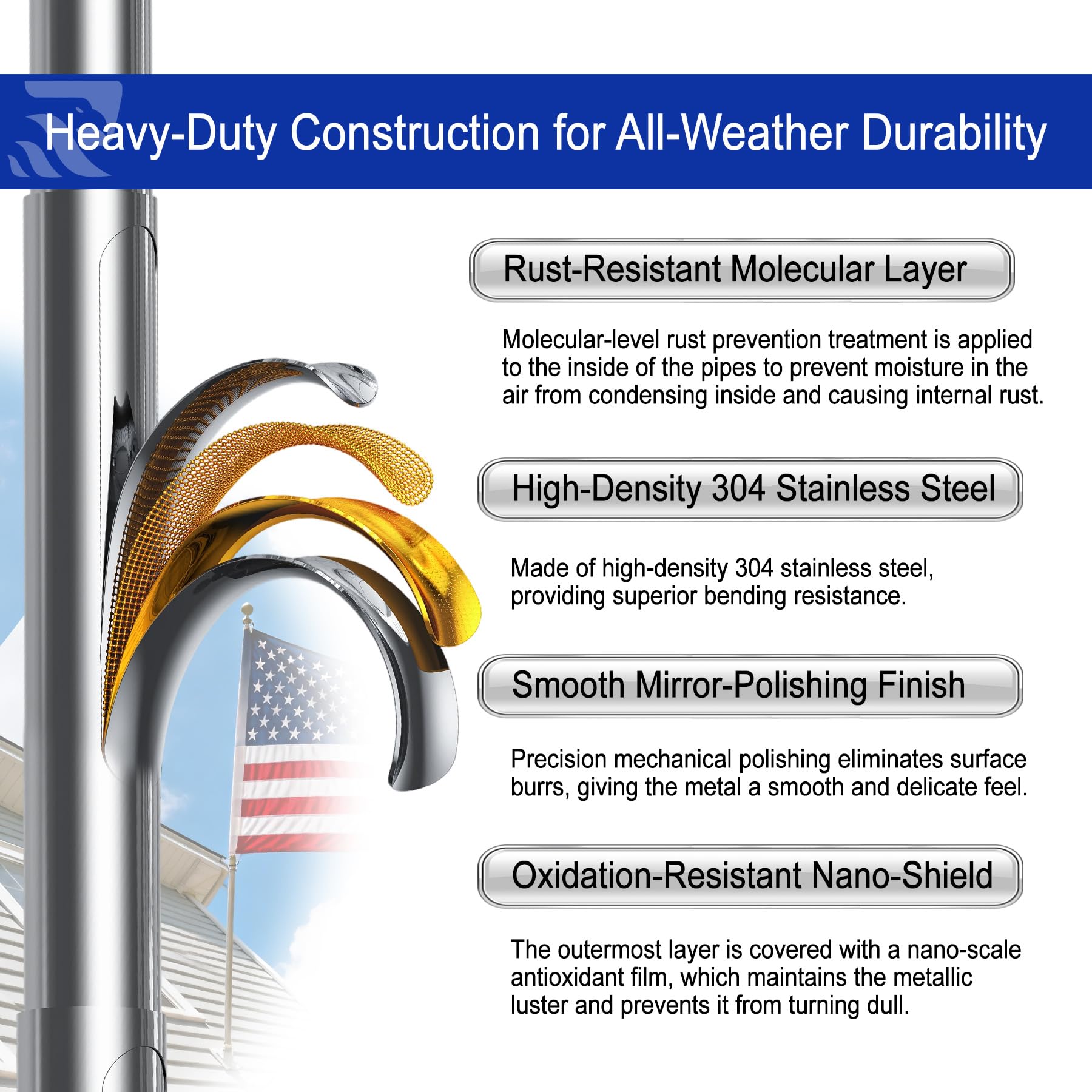 irbrisu fully assembled 6ft metal pole showing sturdy, rust-resistant outdoor construction
