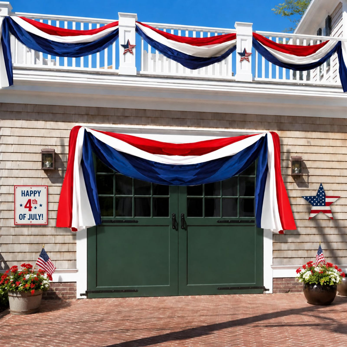 Irenare front view of red white blue bunting showing full-length coverage and festive appeal