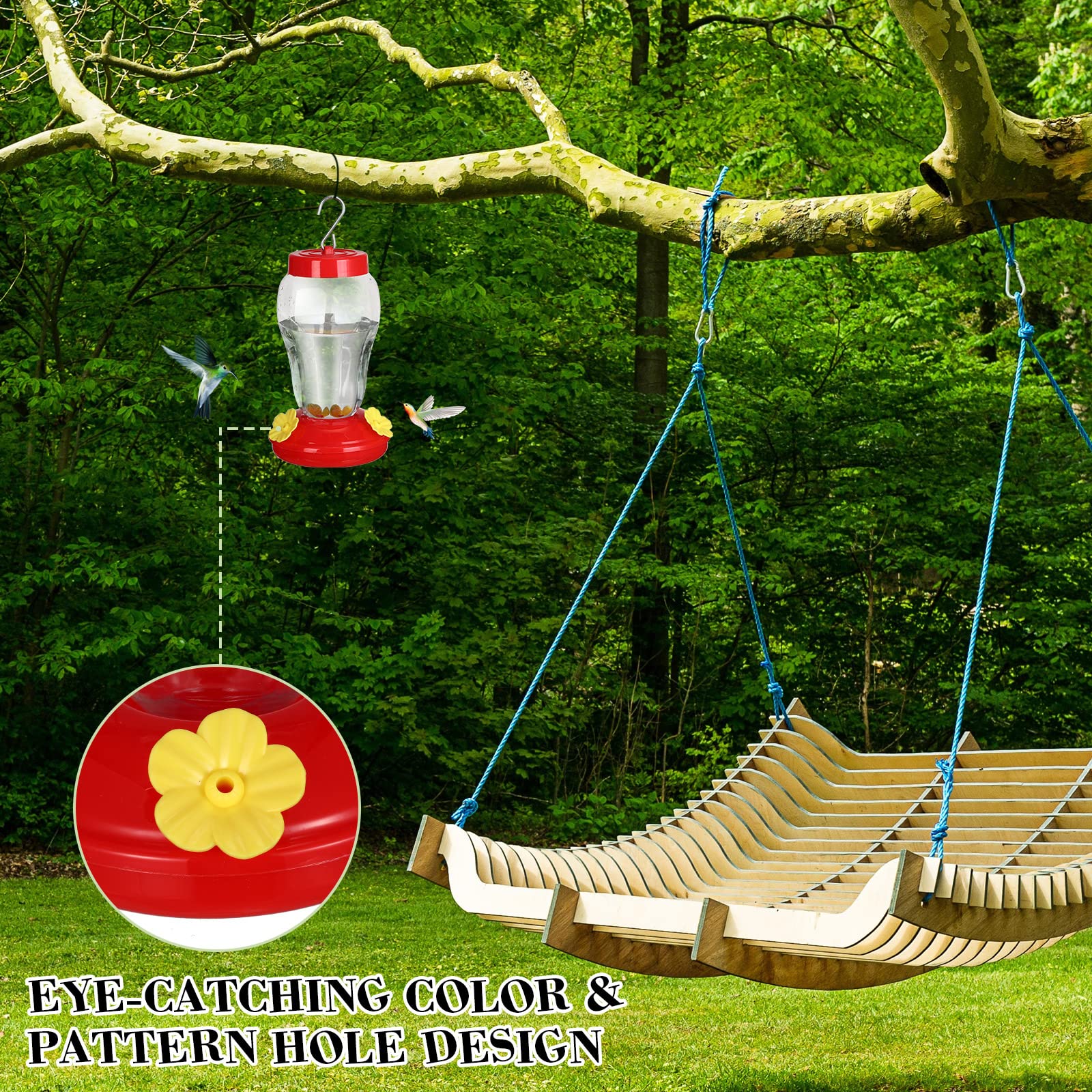 Irenare feeders hanging in garden providing lively backyard viewing