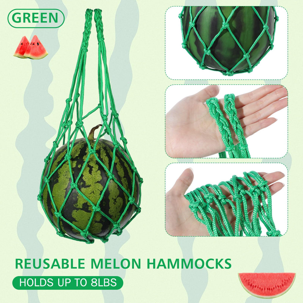 Irenare hammock supporting a trellised watermelon to prevent ground rot