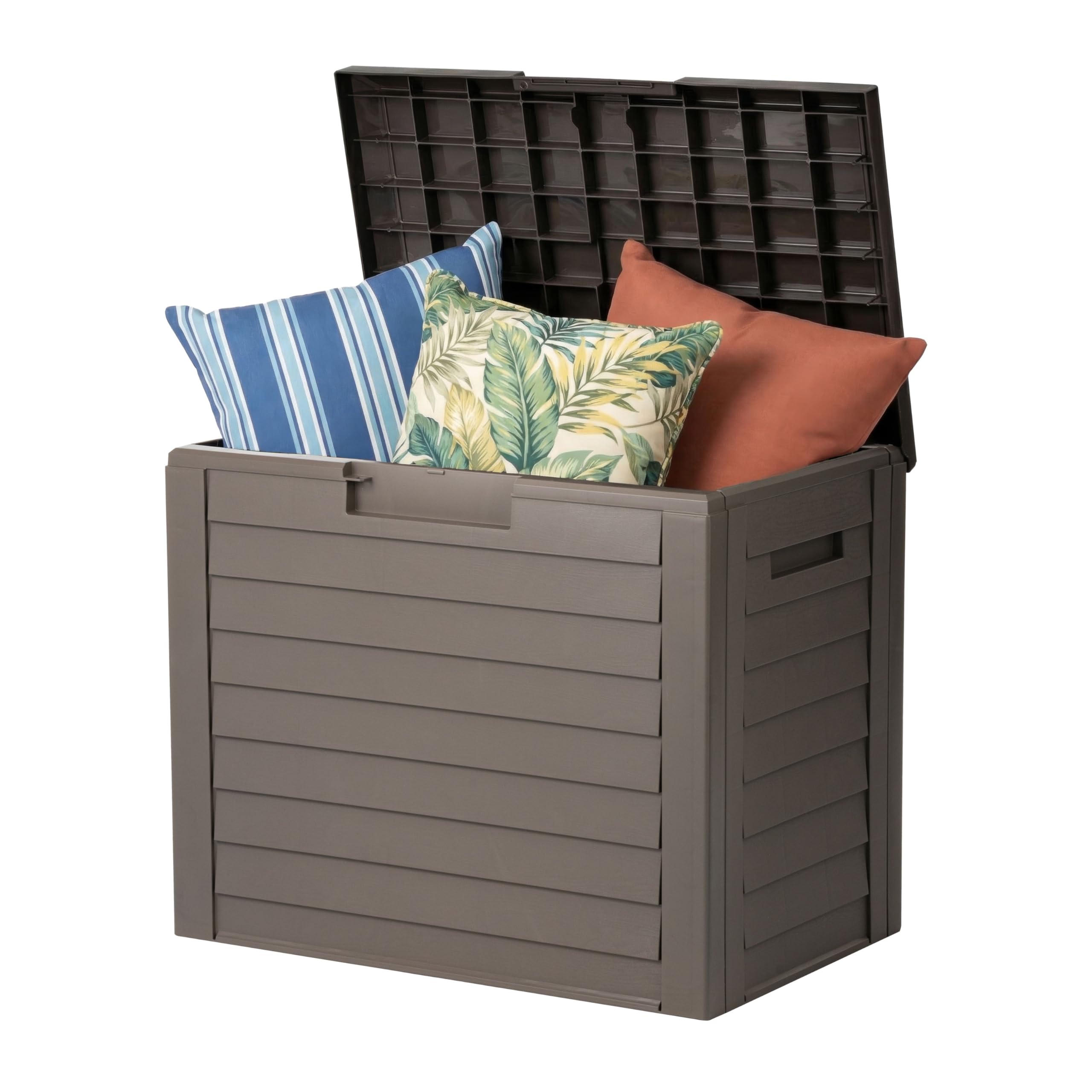 IRIS USA deck box front view showing compact storage benefit