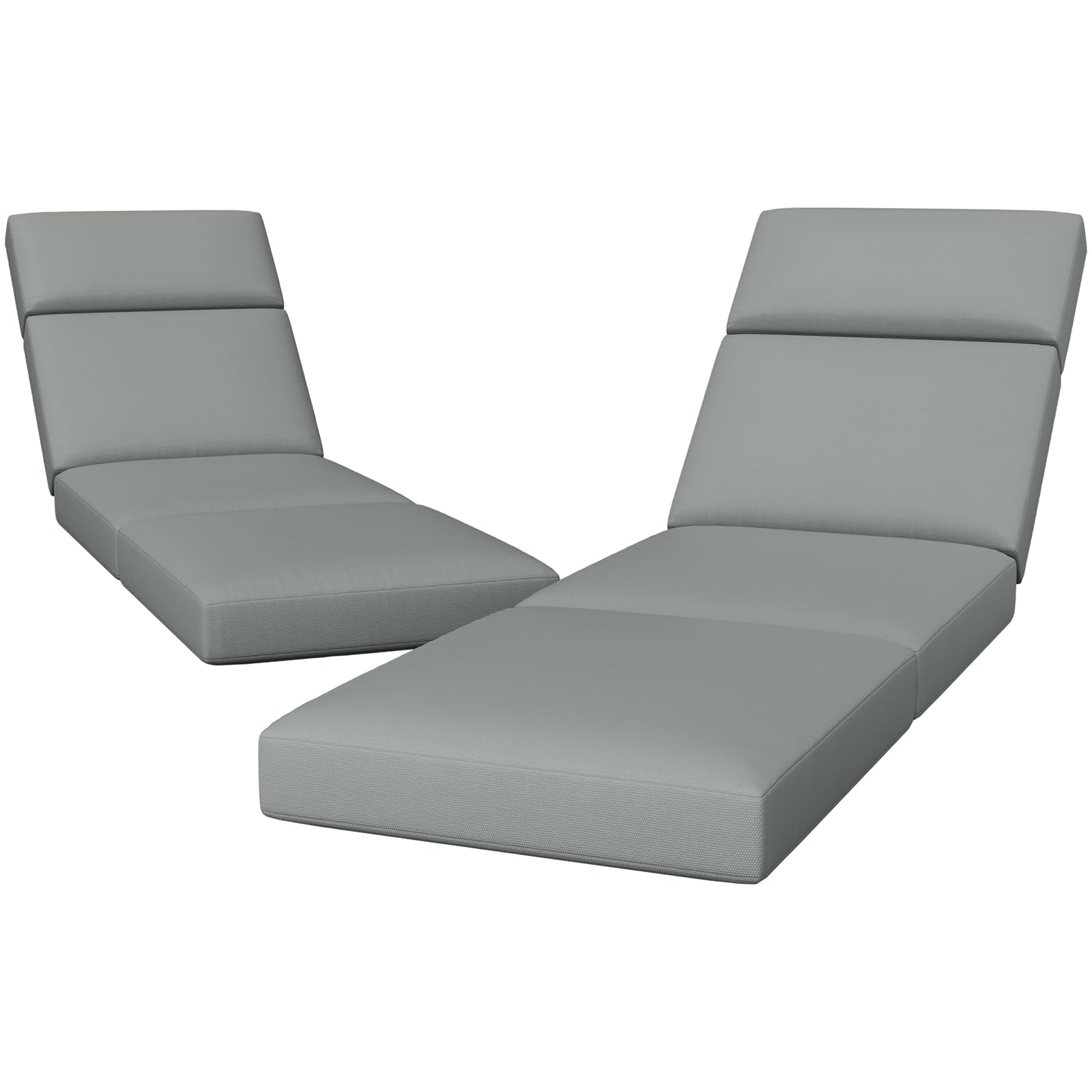Iristykilin front view of two chaise cushions showing full-length coverage and neat seams, improves patio comfort