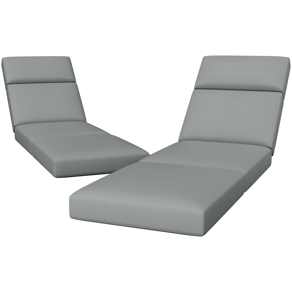 Iristykilin front view of two chaise cushions showing full-length coverage and neat seams, improves patio comfort