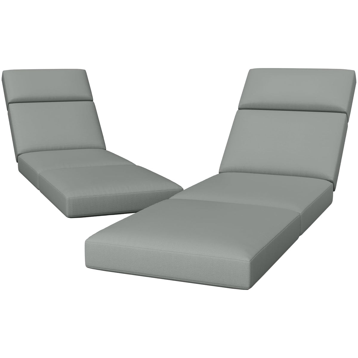 Iristykilin front view of two chaise cushions showing full-length coverage and neat seams, improves patio comfort