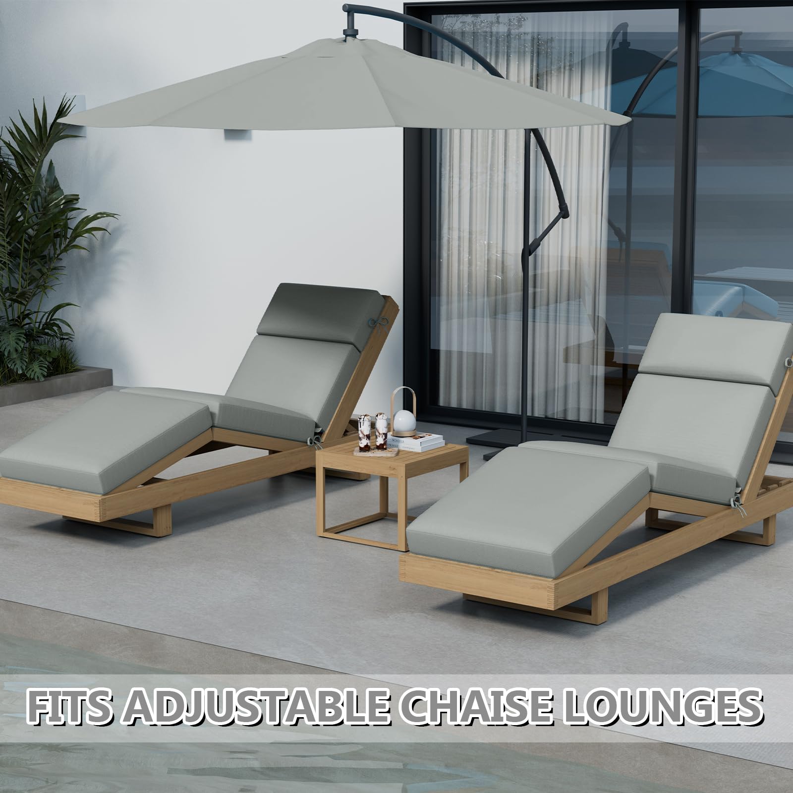Iristykilin cushion next to measuring tape showing 72x21 dimensions, helps confirm correct lounger fit