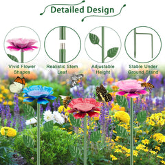 IRmm watering stations installed in garden beds attracting pollinators and adding color