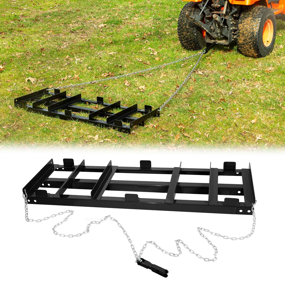 Iron Forge Tools front view of drag harrow showing robust frame and hitch, durable performance