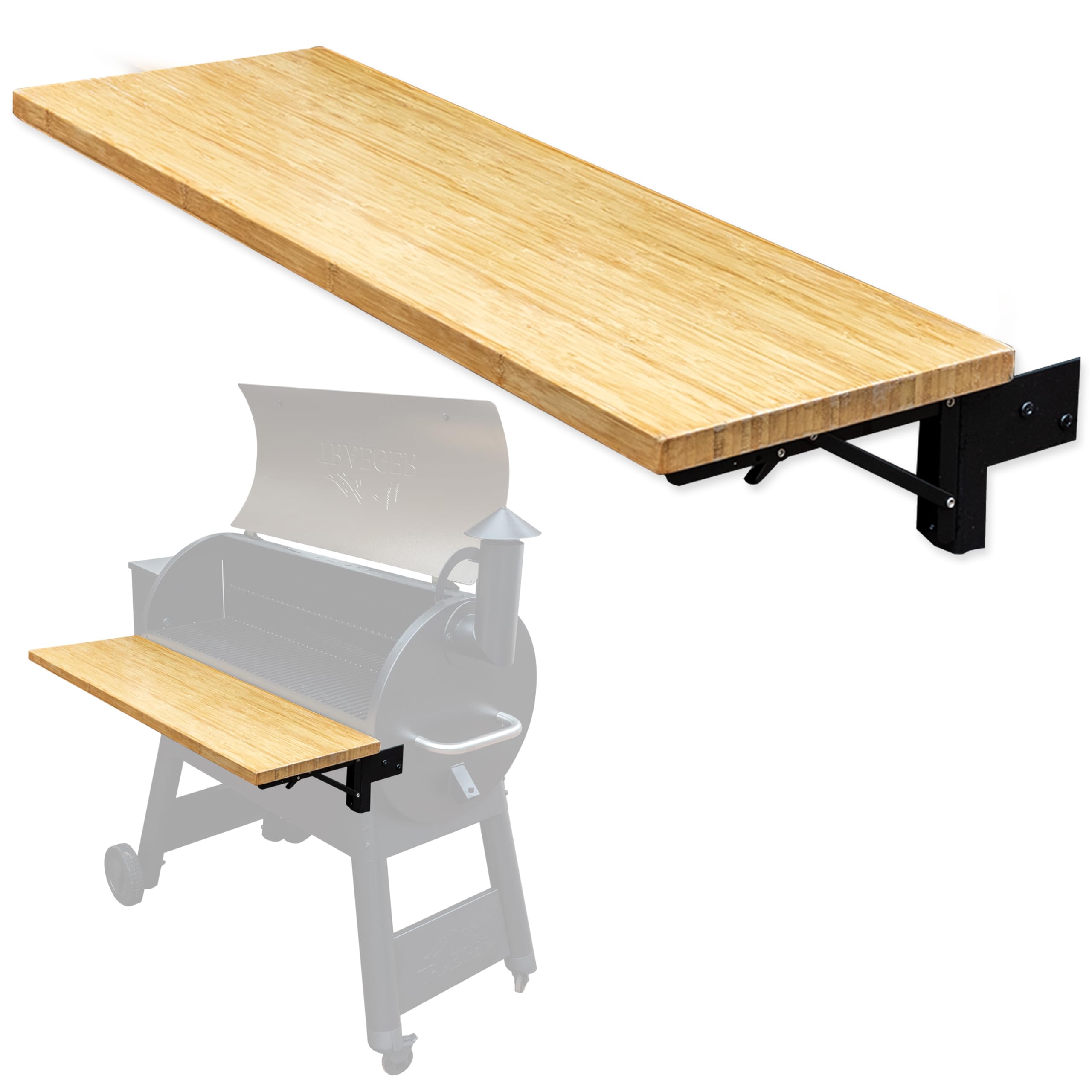 Iron Forge Tools front view of wood folding shelf showing workspace and clean finish