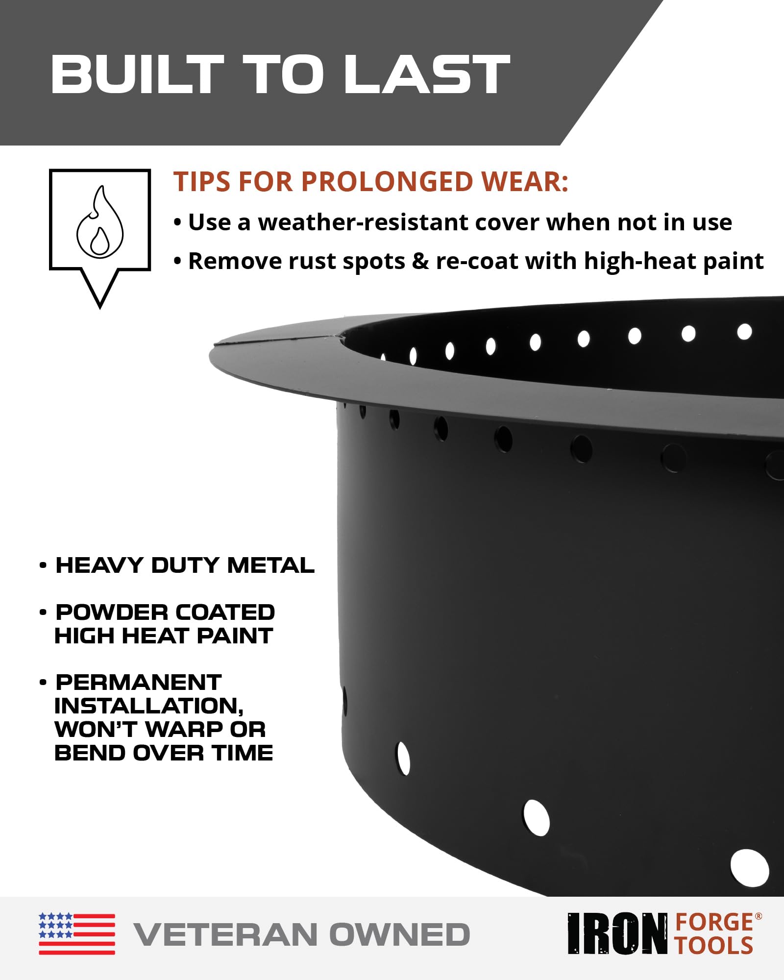 Iron Forge Tools welded seam and edge detail demonstrating reinforced construction