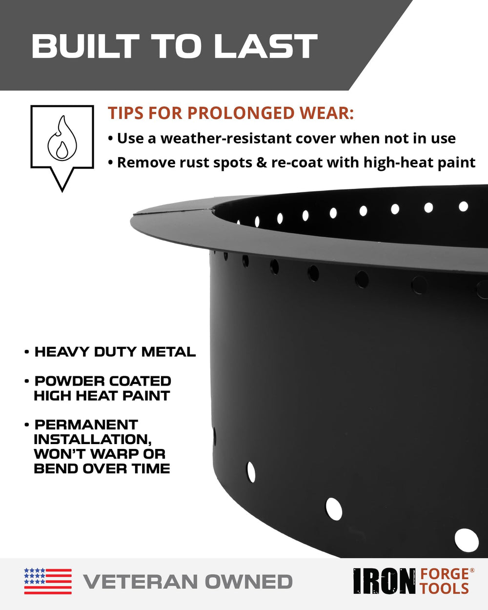 Iron Forge Tools welded seam and edge detail demonstrating reinforced construction