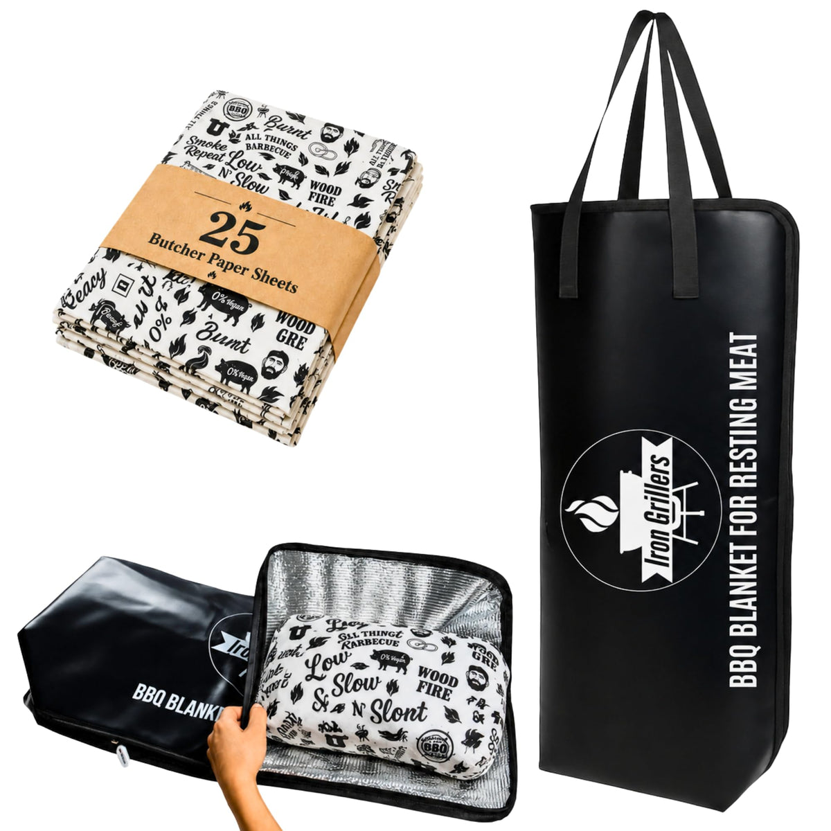 Iron Grillers front view of 24" leather BBQ blanket shows durable design and easy handling