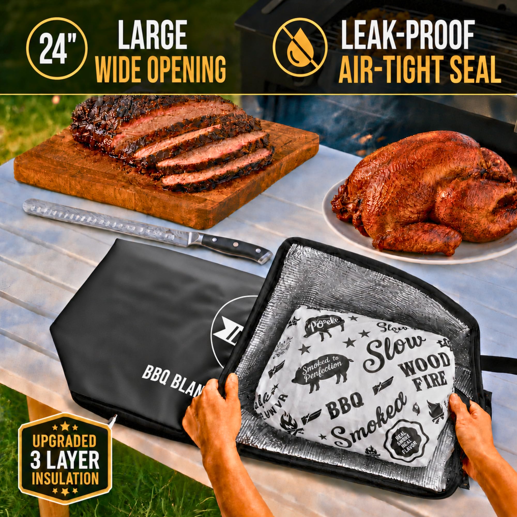 Iron Grillers wide-mouth opening demonstrating effortless loading of large brisket