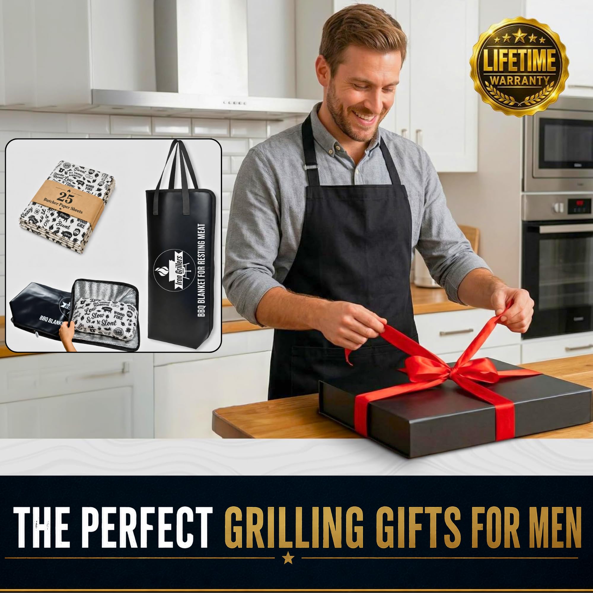 Iron Grillers folded blanket next to ruler for compact storage and easy portability
