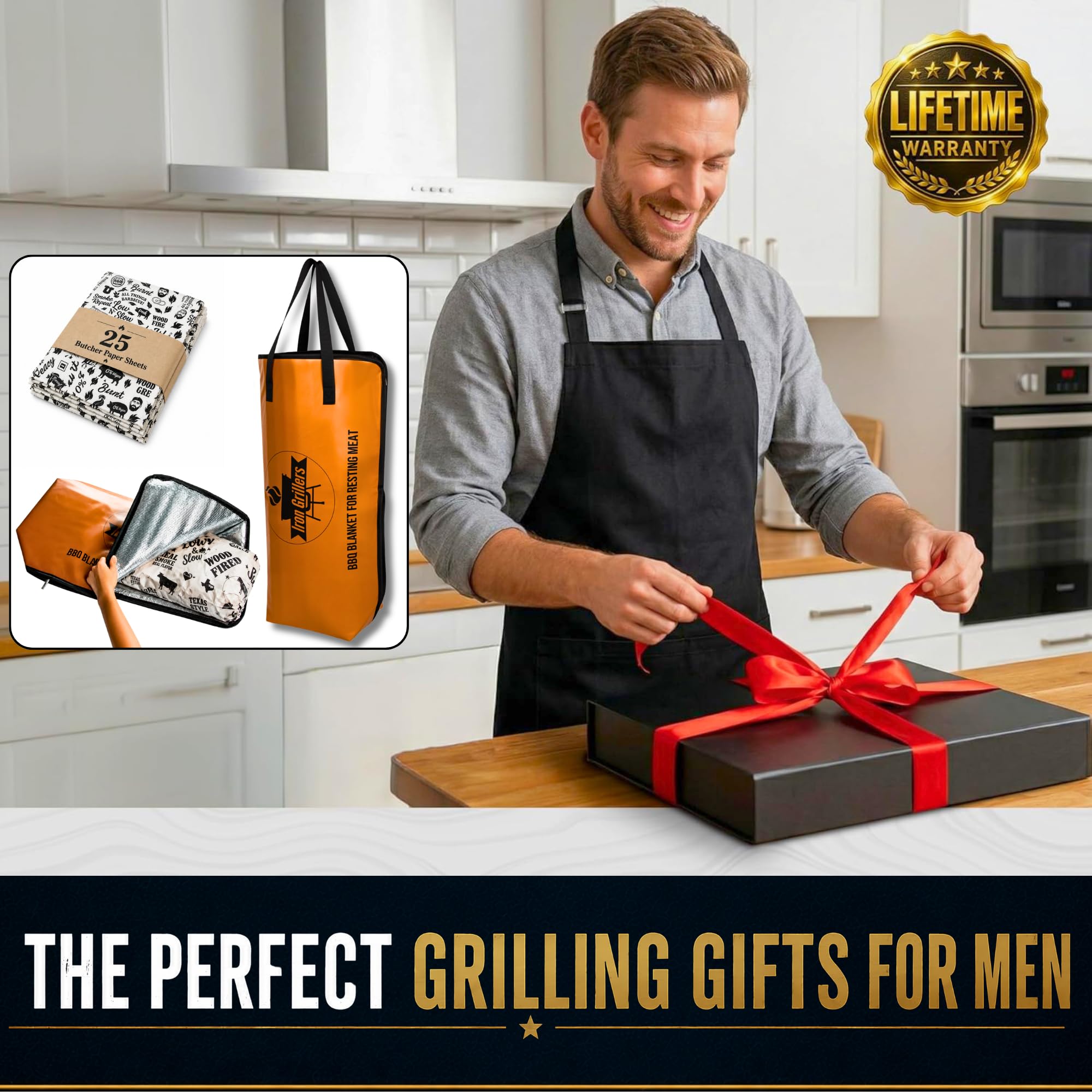 Iron Grillers folded blanket next to ruler showing compact transport benefit