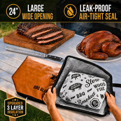 Iron Grillers wide-mouth opening detail for safe, spill-free meat transfer