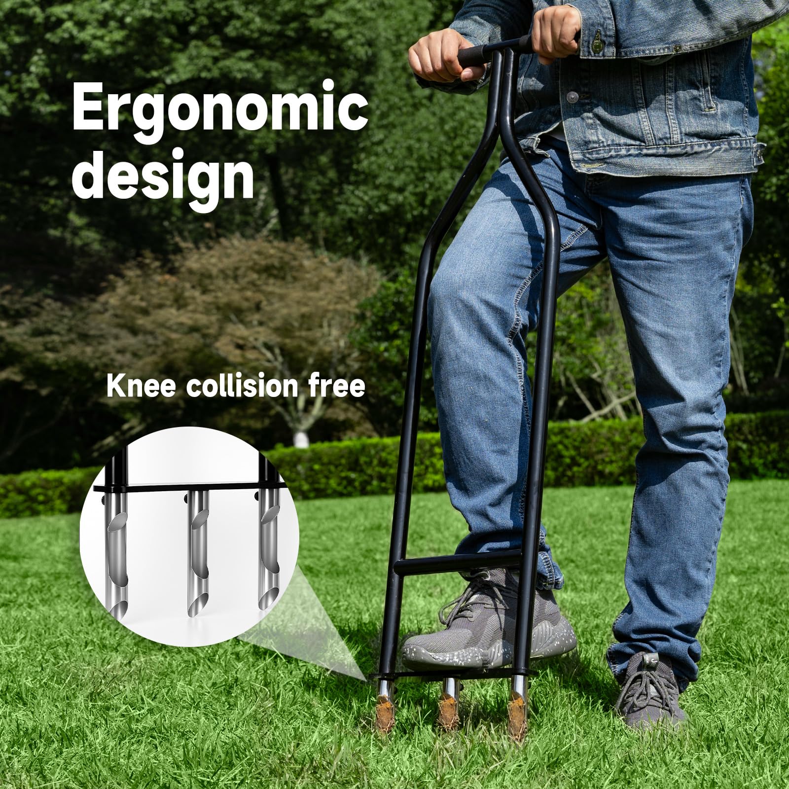IronGroveRoar aerator in use on a lawn illustrating improved soil aeration and drainage