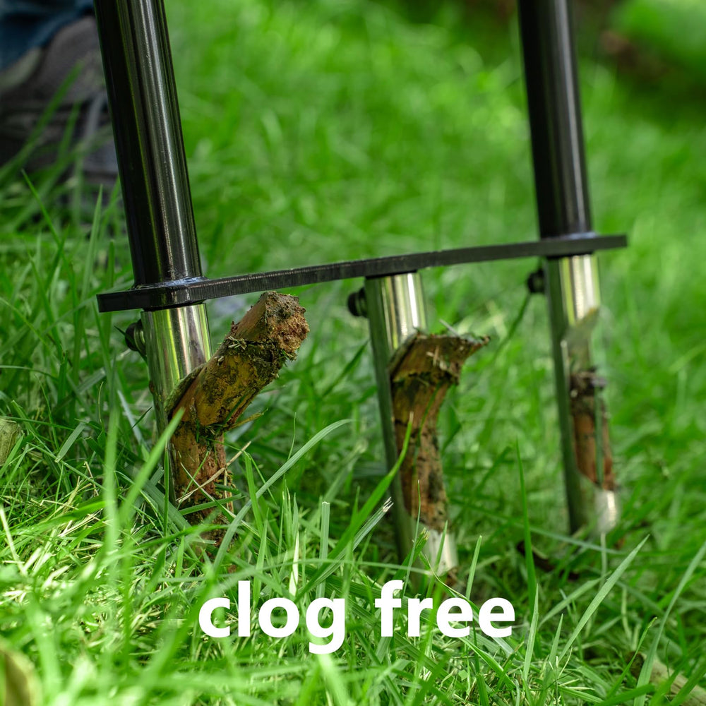 IronGroveRoar close-up of hollow stainless-steel tines demonstrating clog-free core removal