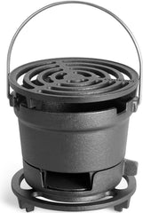 IronMaster front view showcasing compact cast iron and controls, ideal for portable grilling