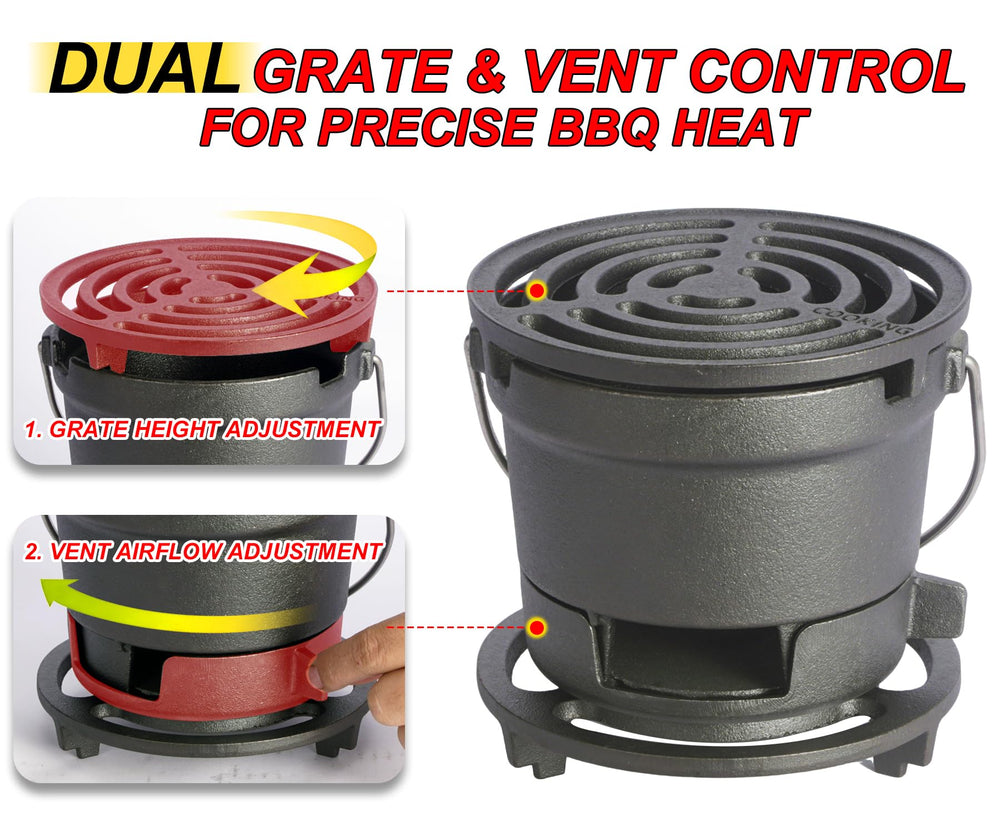 IronMaster adjustable grate and rotatable damper detail for precise temperature control