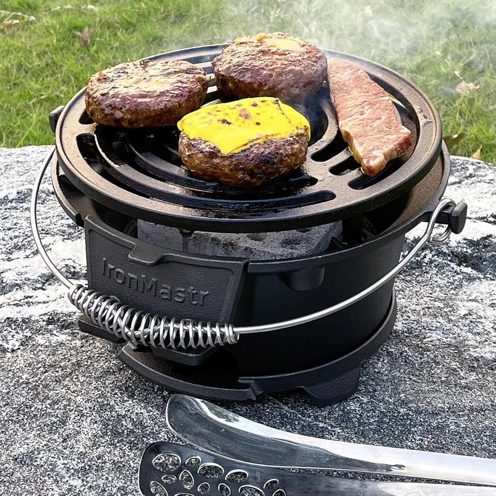 IRONMAX coal door detail highlighting easy charcoal access for quick refueling
