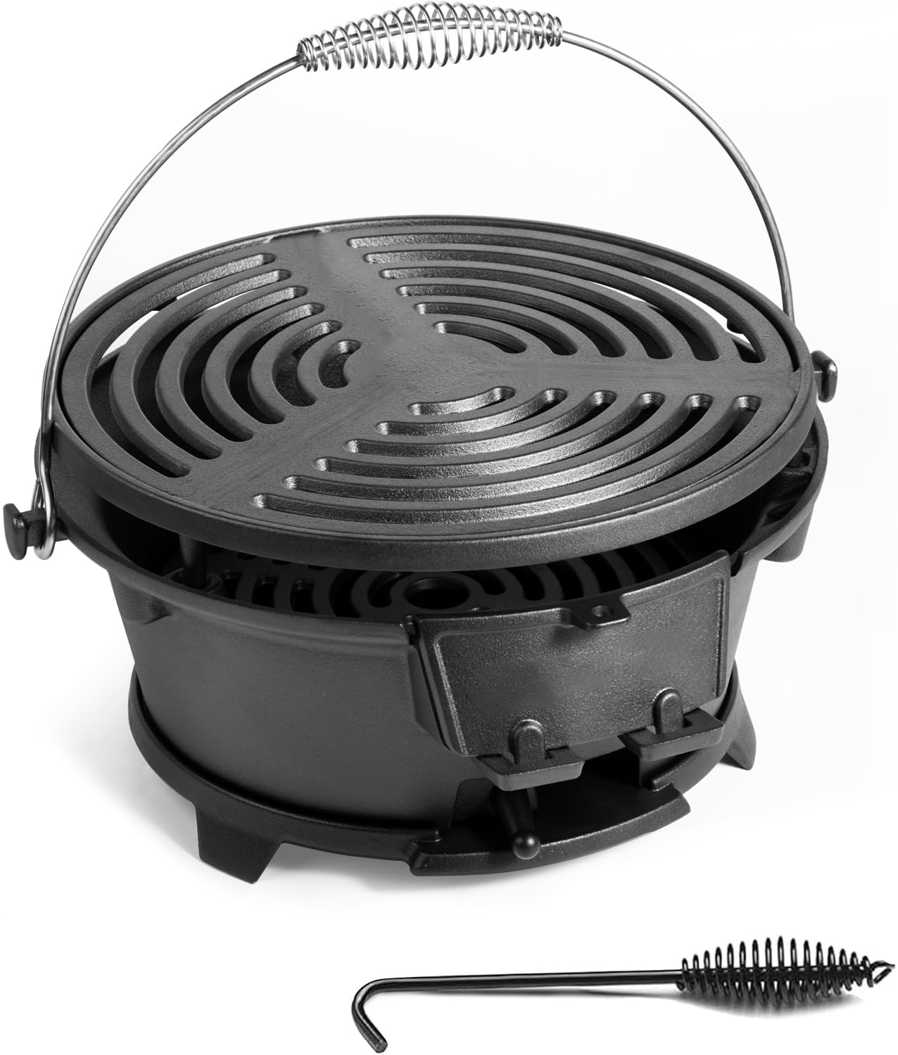 IRONMAX front view showing compact cast iron hibachi and sturdy legs benefit portability