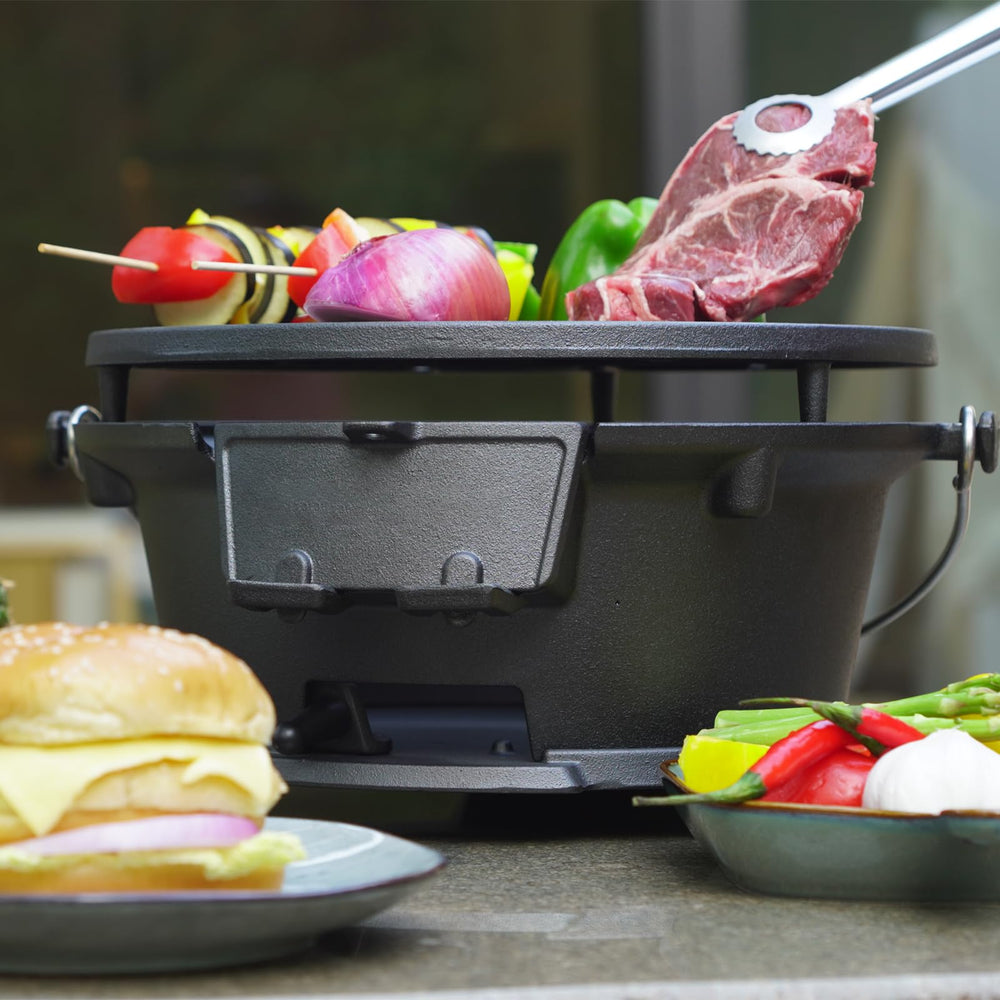 IRONMAX size comparison with plates illustrating compact footprint ideal for two