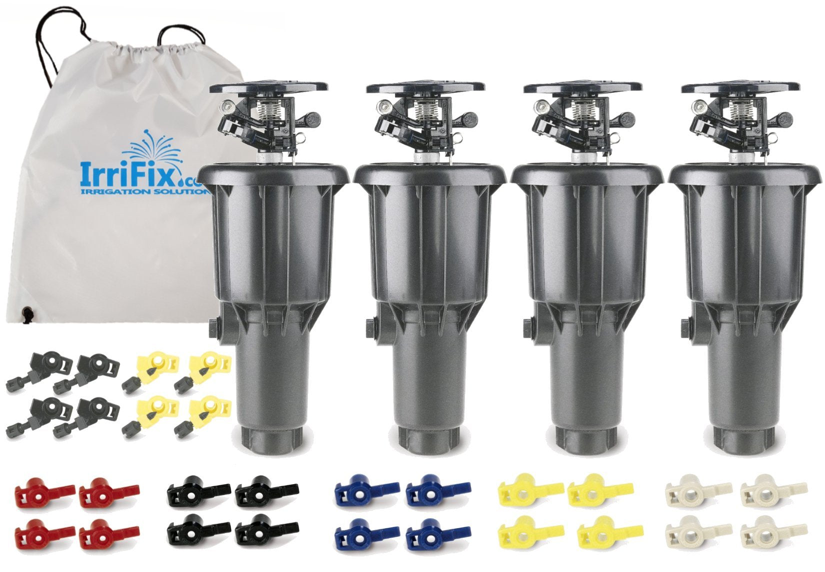 IrriFix Maxi-Paw front packaging showing four rotor heads and bag benefit durability