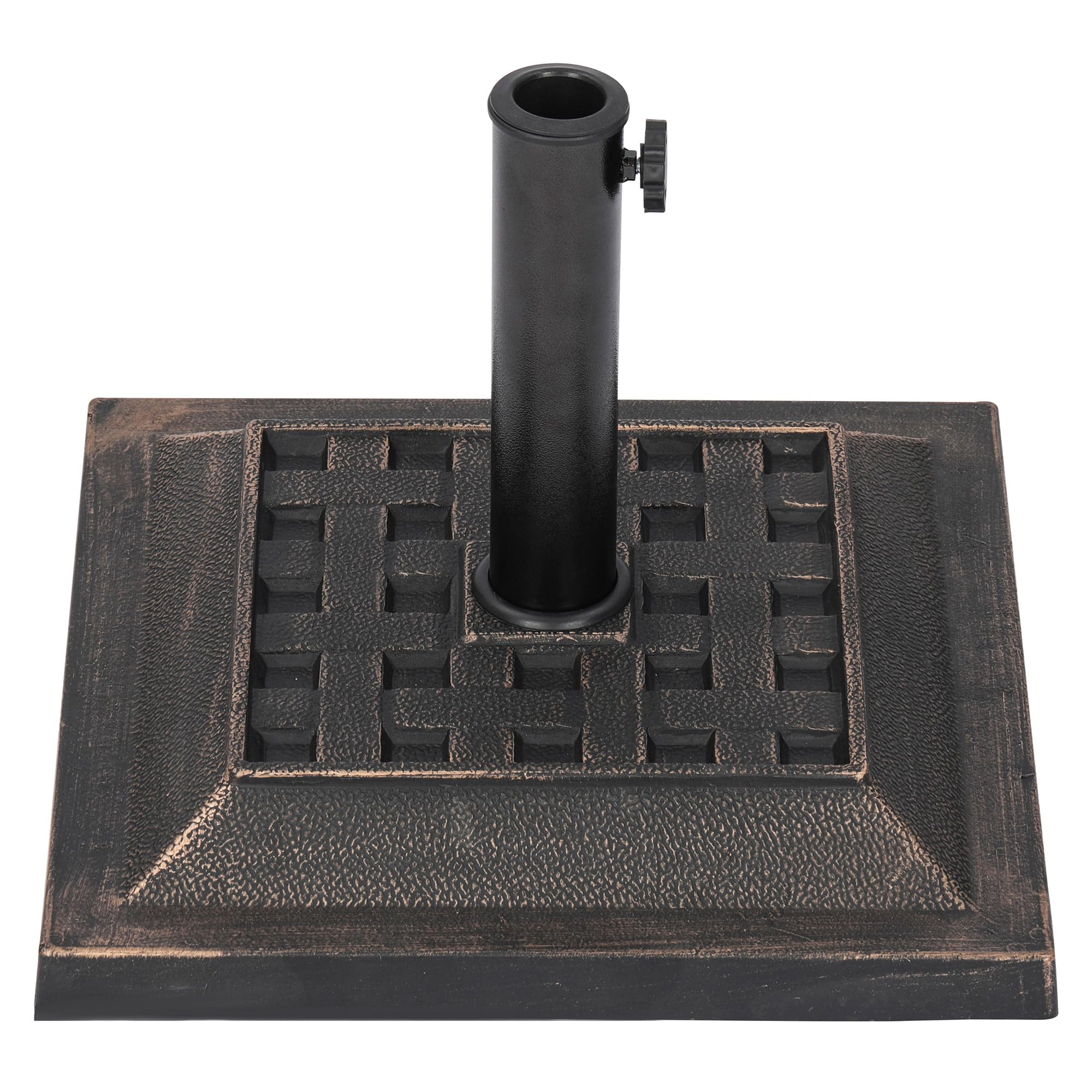 Island Umbrella bronze base front view showing stable foundation benefit