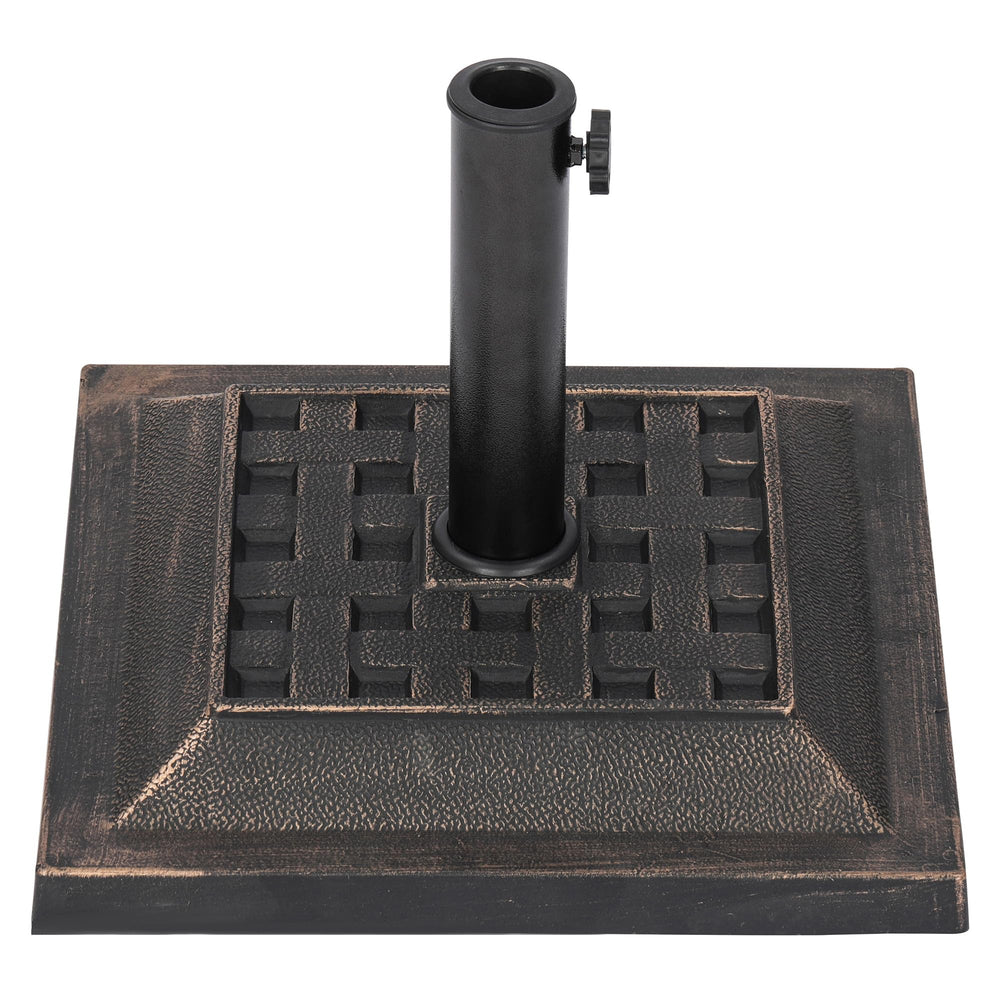 Island Umbrella bronze base front view showing stable foundation benefit