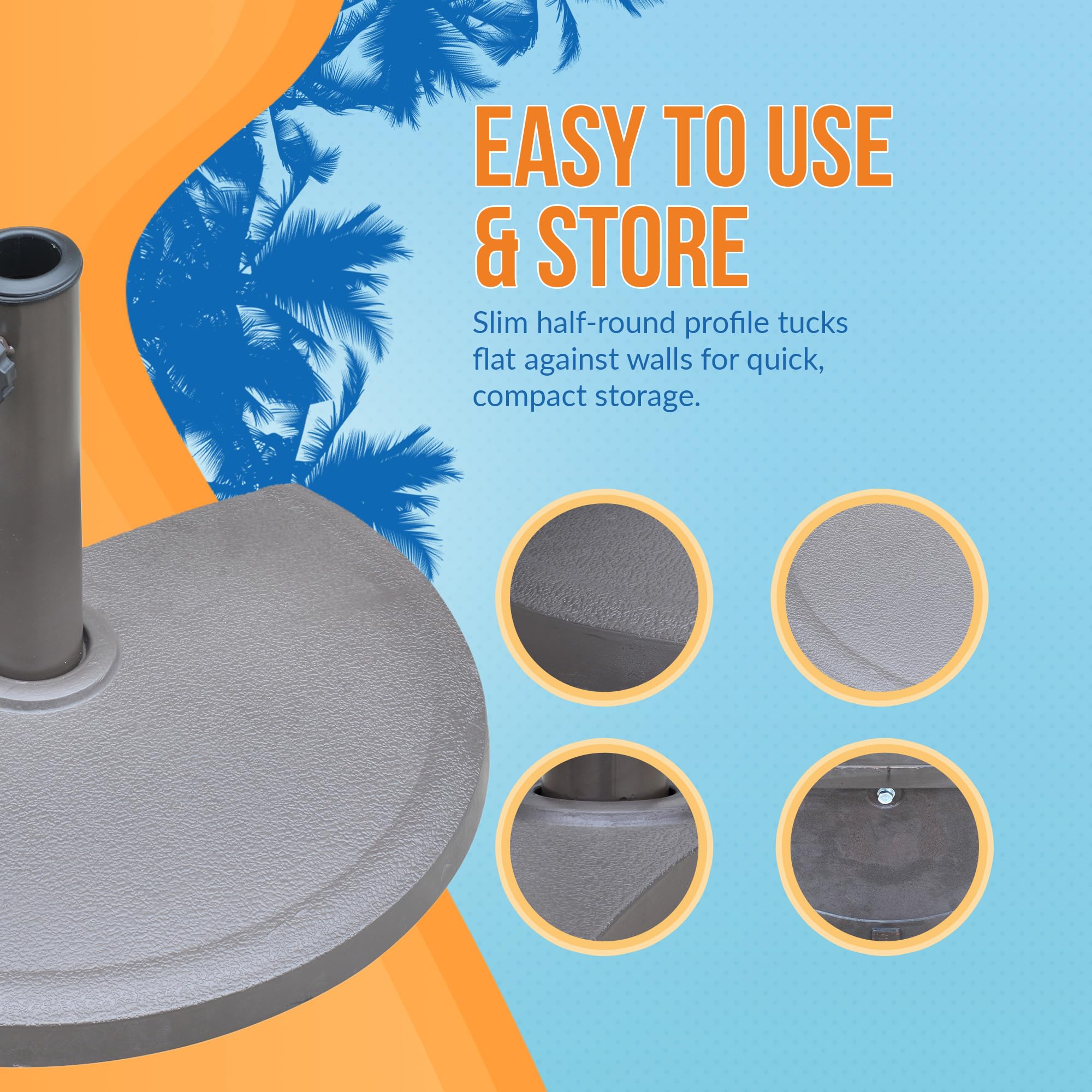 Island Umbrella label and stem specs close-up for quick product information