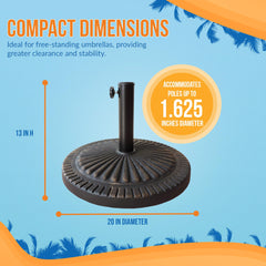 Island Umbrella under-table placement illustrating compact size and stability