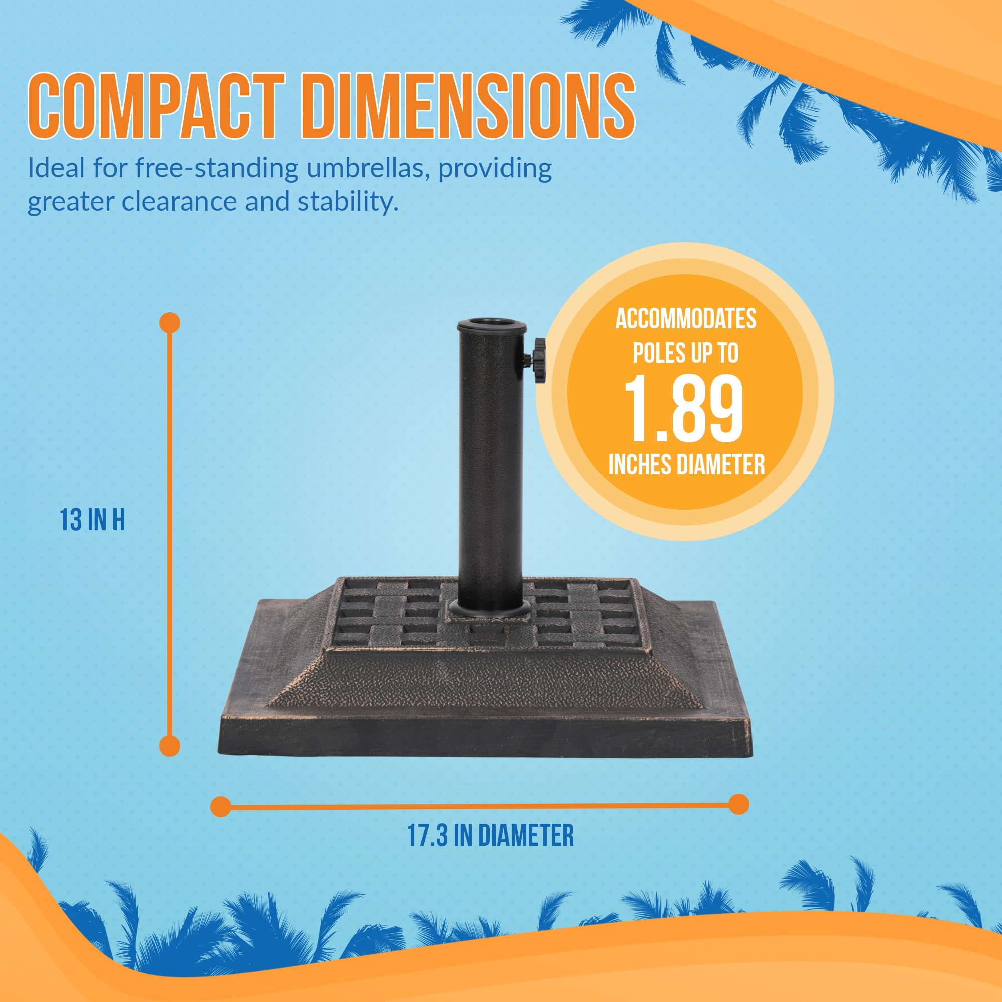 Island Umbrella base with umbrella in use providing steady outdoor support