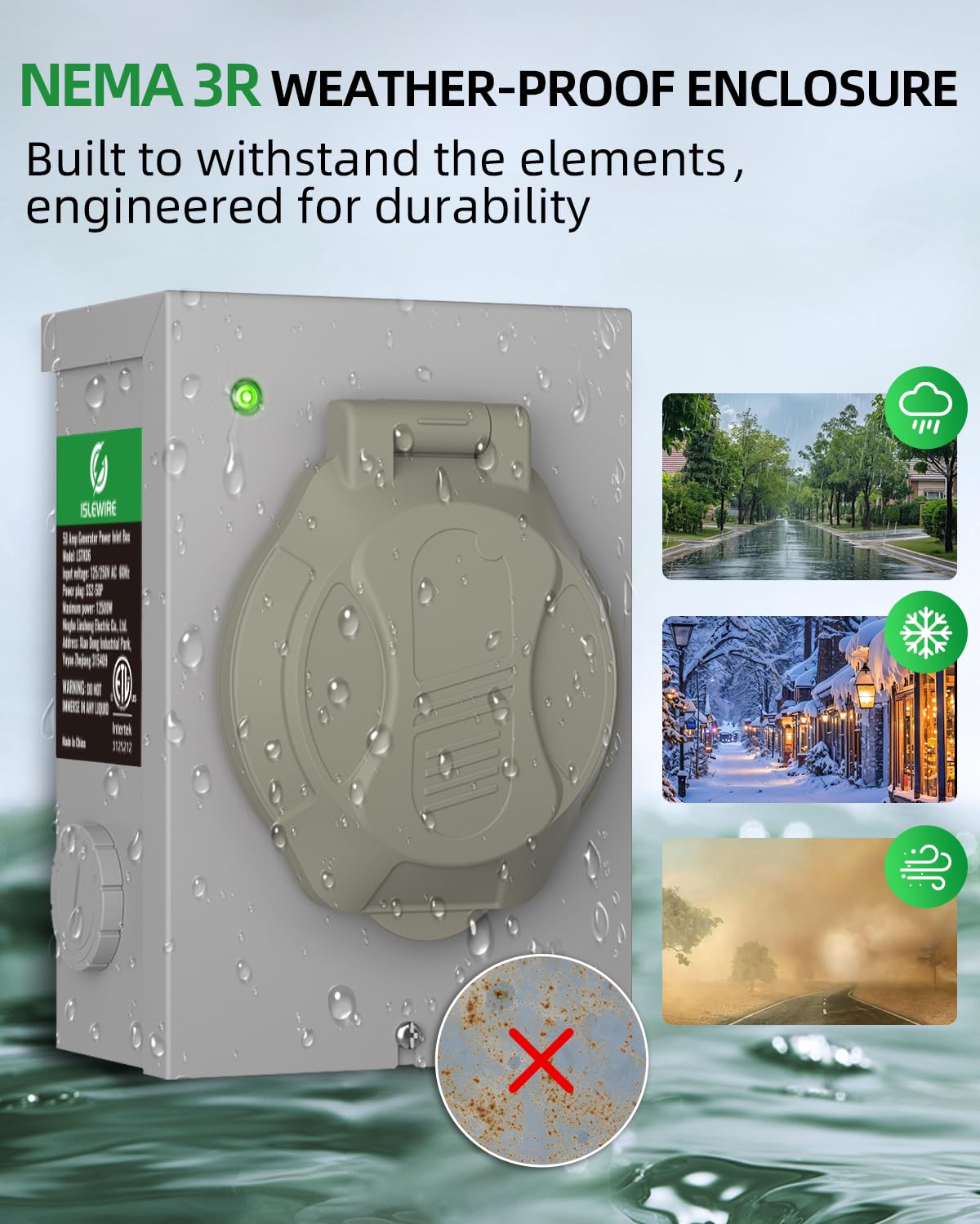 islewire LED indicator lit at night offering clear power-on status and safety