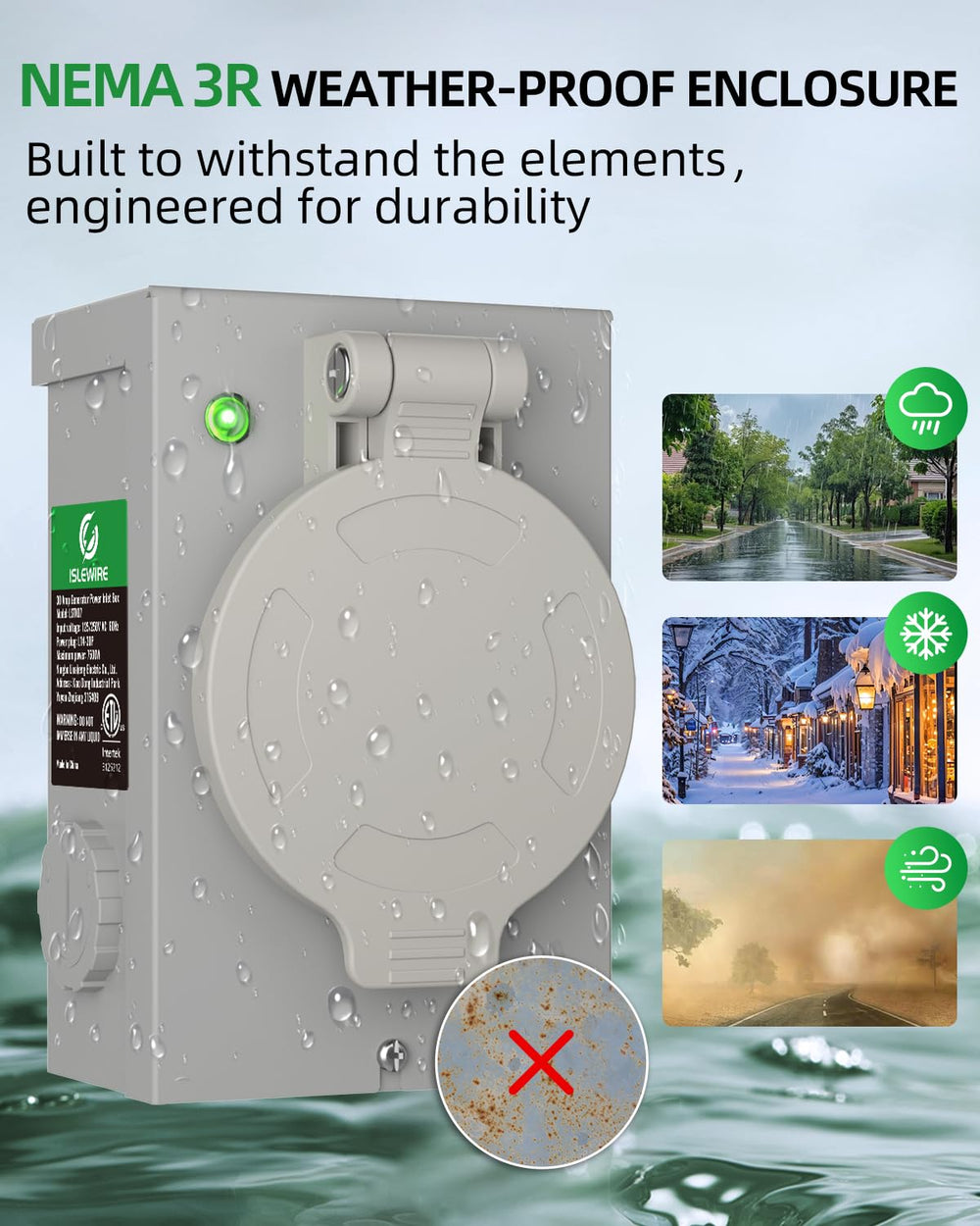 islewire mounted on exterior wall offering secure generator connection