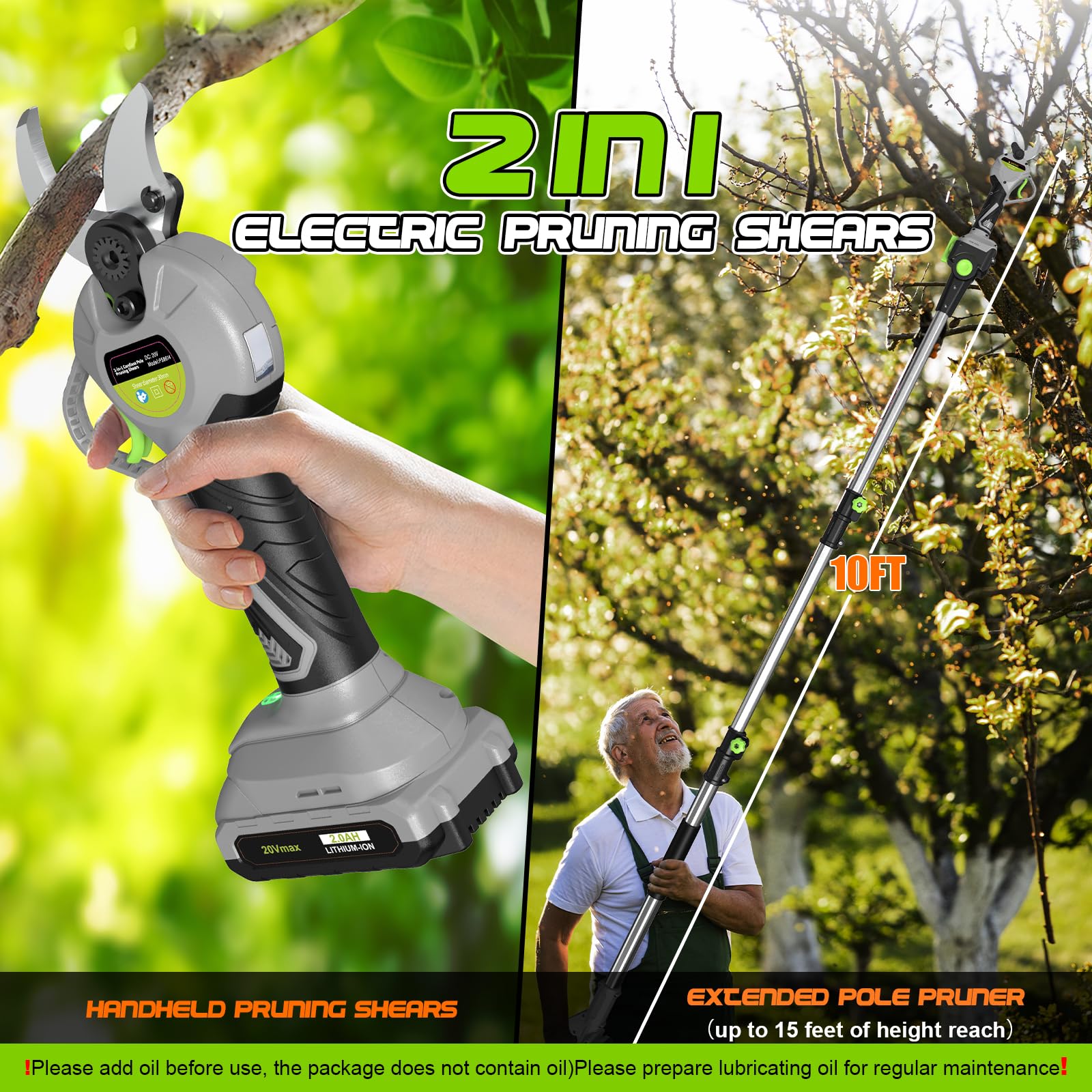 ITEFDTUTNE extended pole full length demonstrating reach to high branches and ladder-free trimming