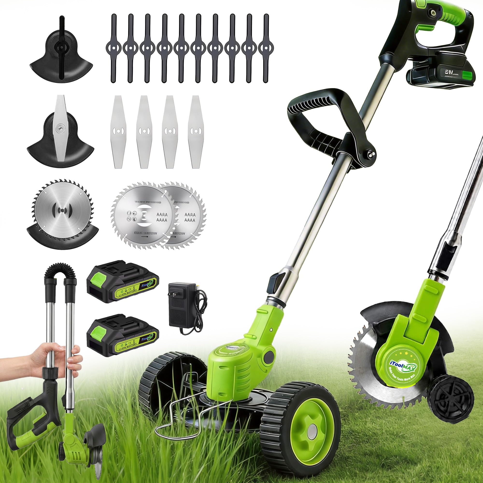 iToolMax front view with wheel showing easy rolling support and effortless trimming