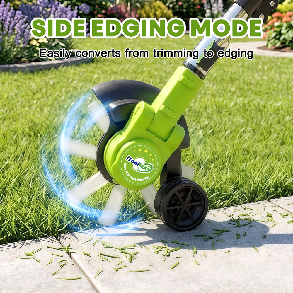 iToolMax stainless cutting head shown cutting thick grass for powerful performance